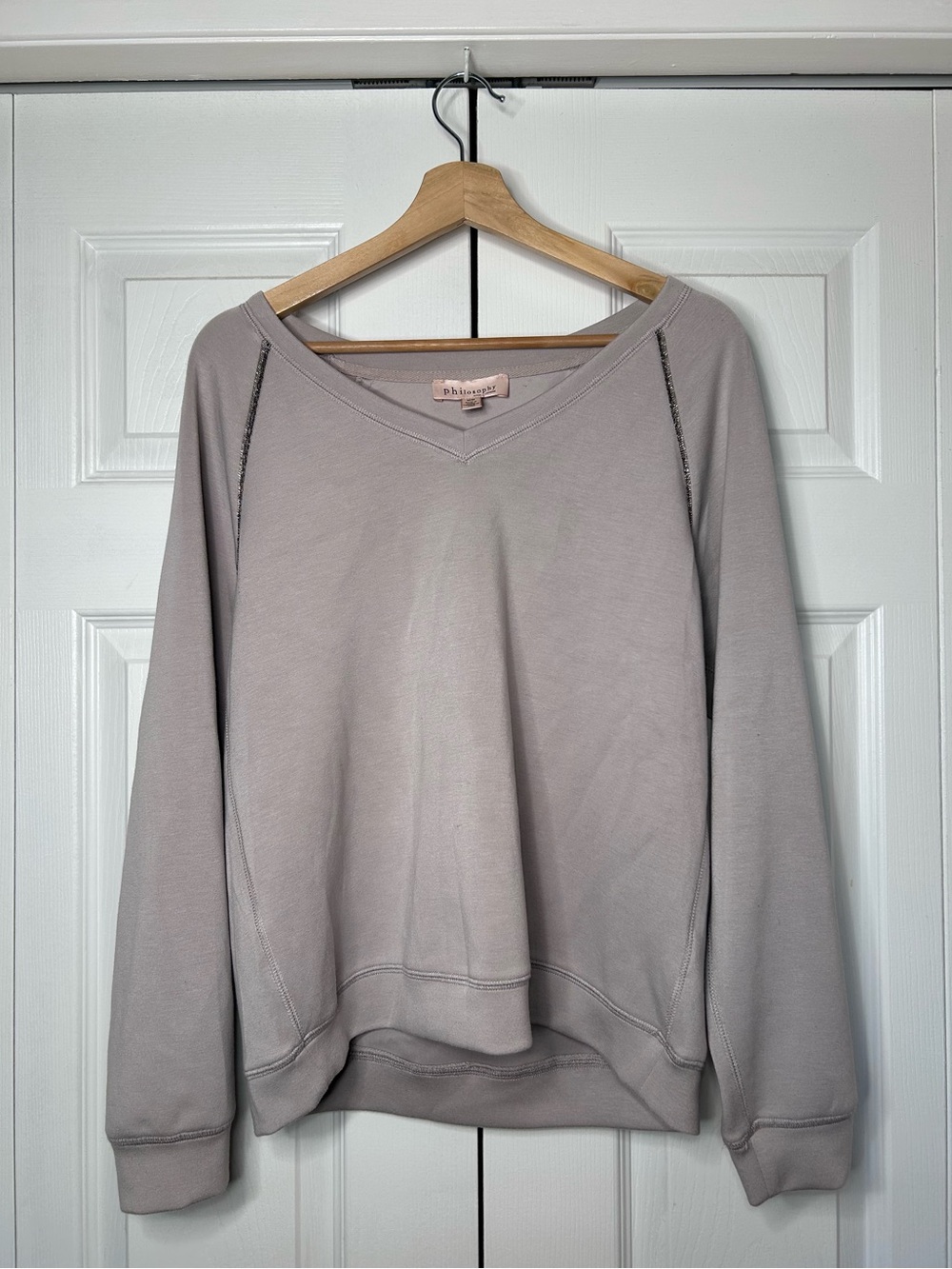 Philosophy Republic Clothing Light Grey V‑Neck Pullover Sweater in Medium